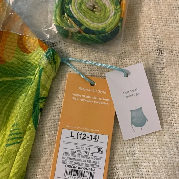 Kona Sol Green and Yellow One Piece Swimsuit Tropical Print - Picture 2 of 6